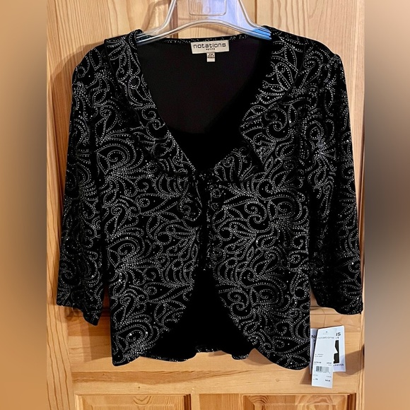 Notations Black and Silver Crystal Cardigan and Velvet Shell NWT Size PM Sparkly - Picture 1 of 13
